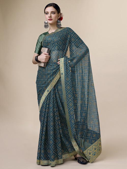 women's bandhani indigo colored saree - 20287658 - Very Small Image - 1