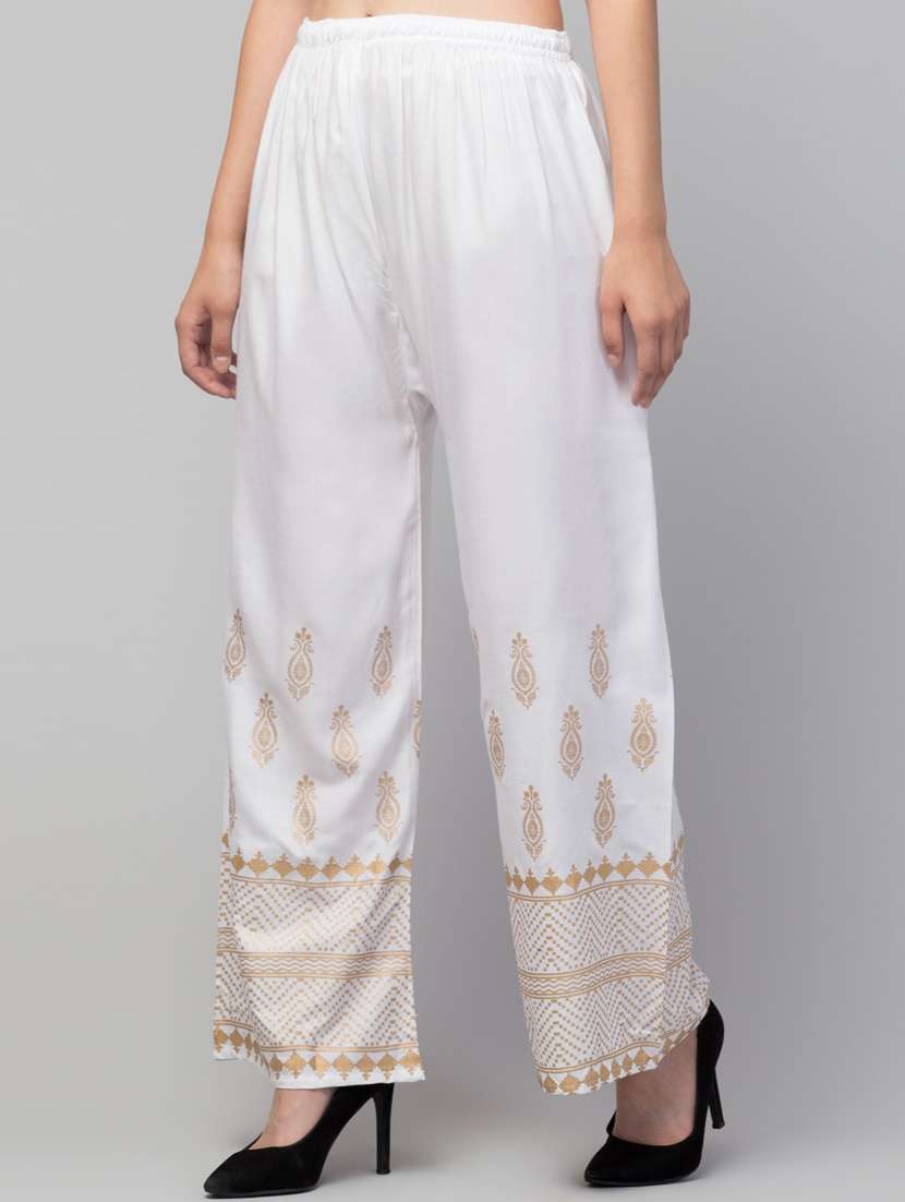 white bottom placement print palazzo