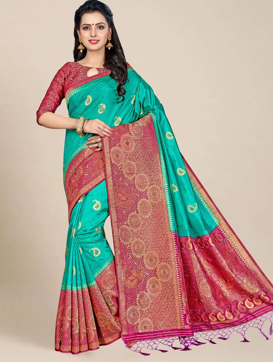 multi colored bordered saree with blouse