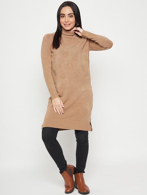 beige embellished high neck shift dress - 20407027 - Very Small Image - 1