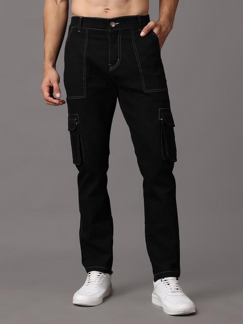 men solid black cotton plain jeans - 20407048 - Very Small Image - 1