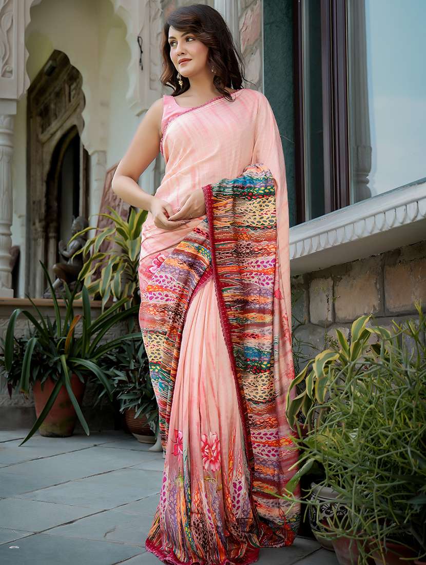 women's floral peach colored saree