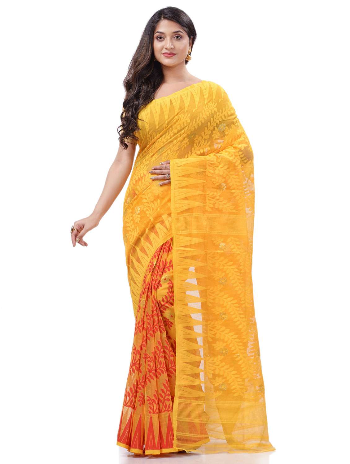 women's self design yellow colored saree with blouse