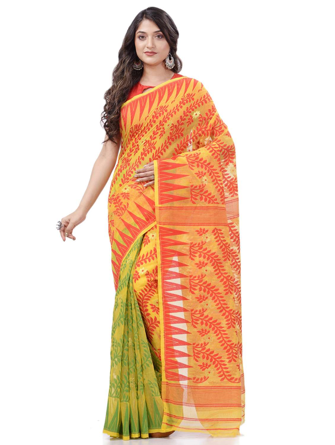 women's self design yellow colored saree with blouse