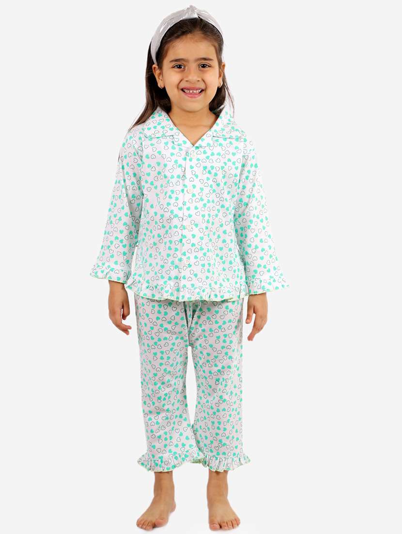 girls white & green nightwear set
