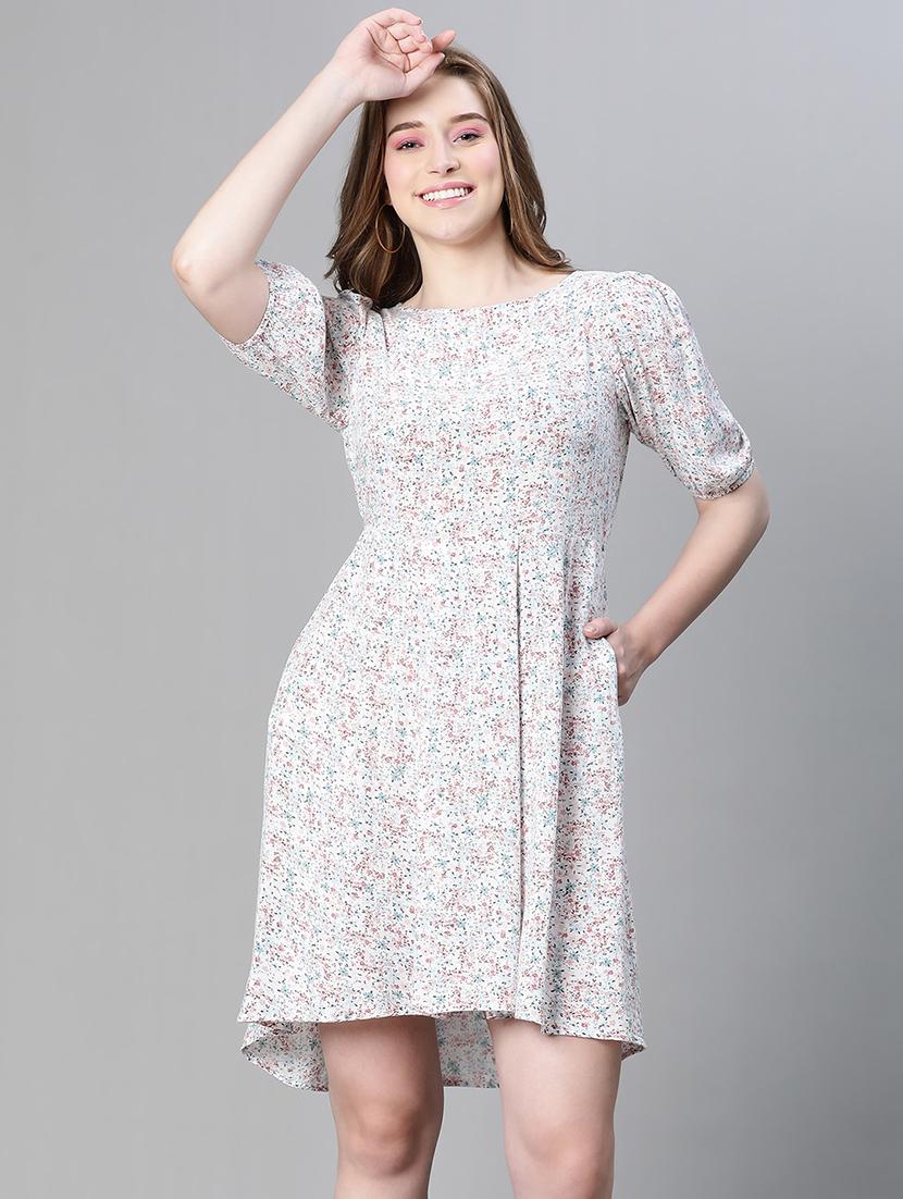 white floral print high low dress