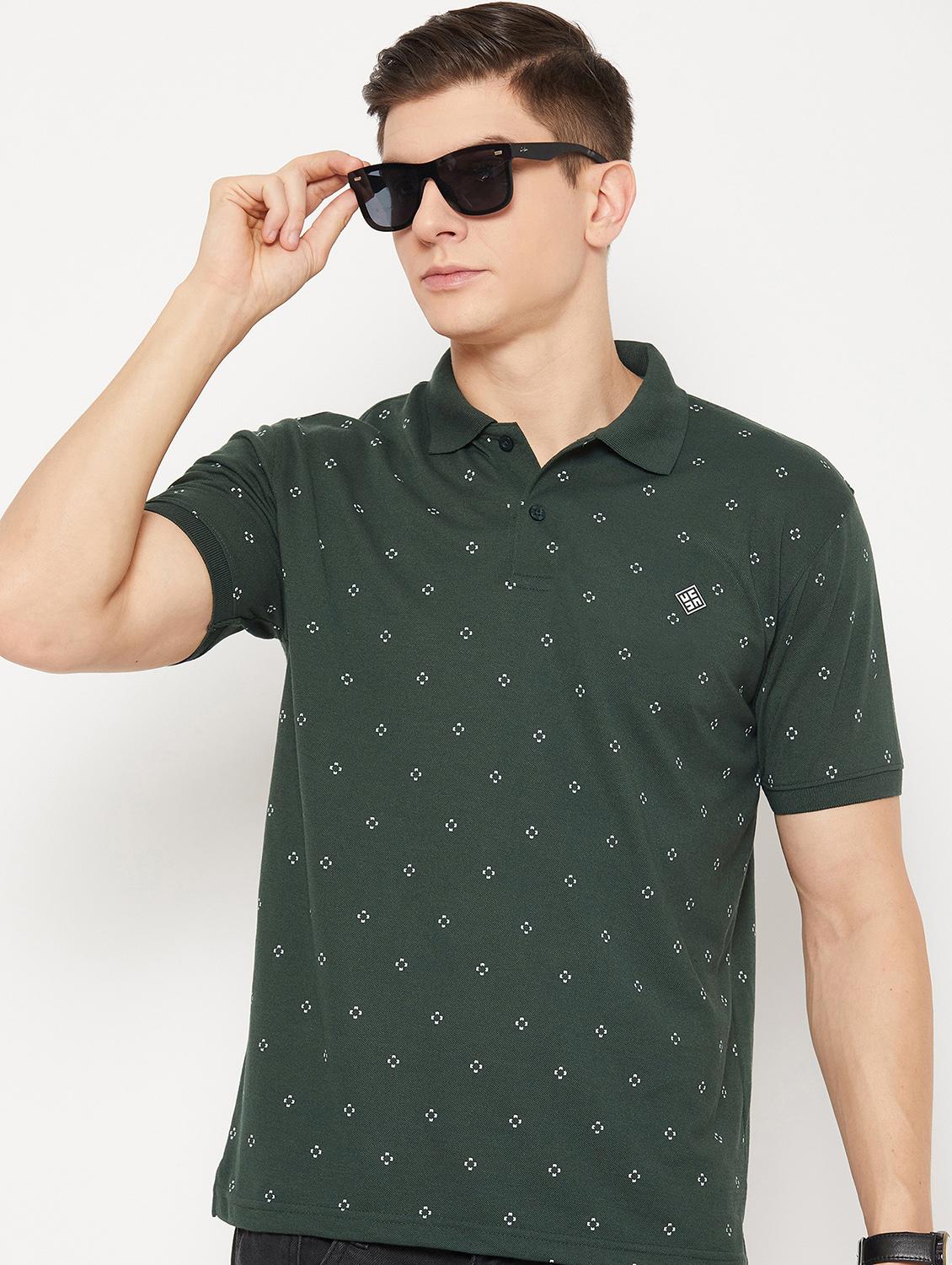 bottle green micro printed polo t-shirt