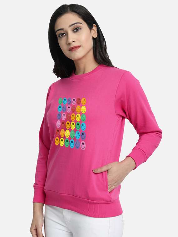 pink fleece front print sweatshirt