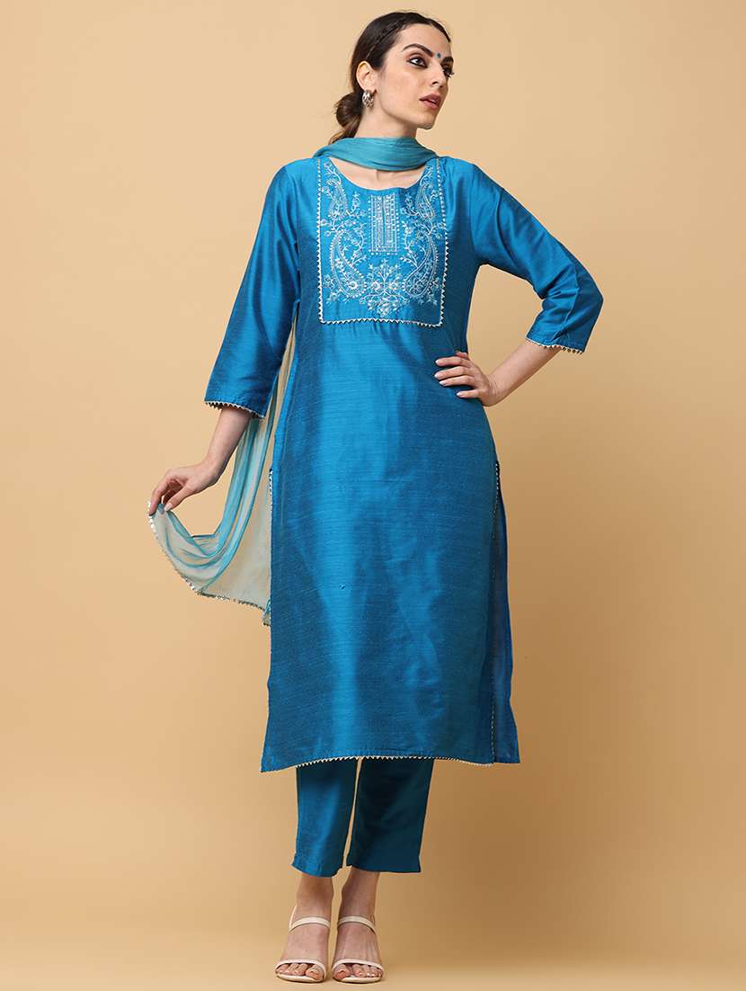 women three quarter sleeve kurta pant with dupatta set