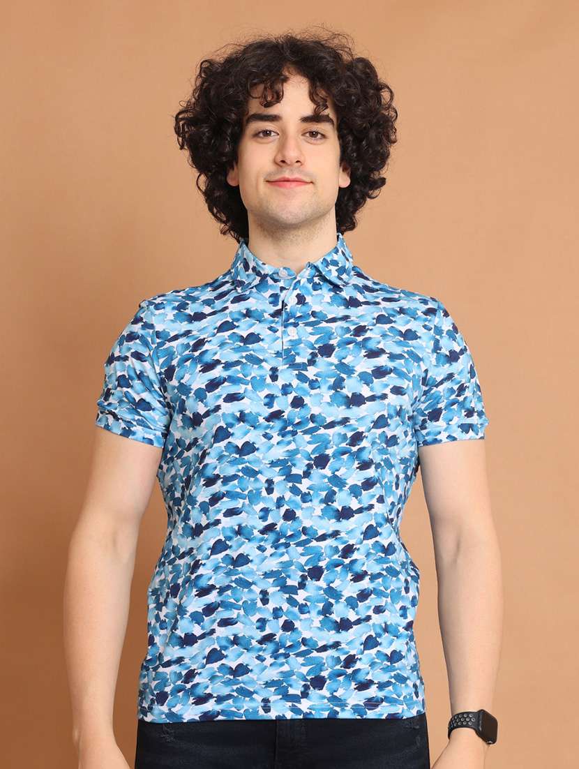 blue printed short sleeve t-shirt