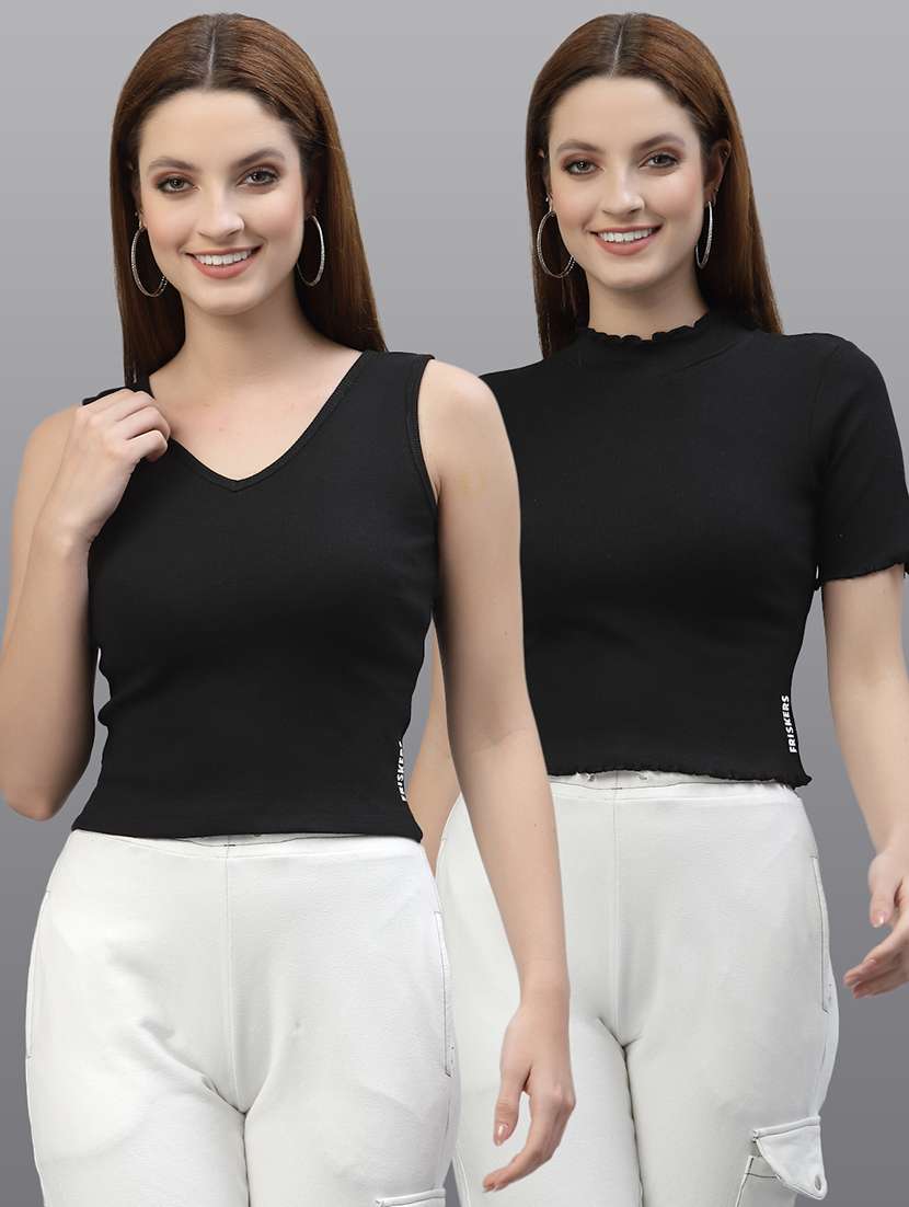 women set of 2 black casual top
