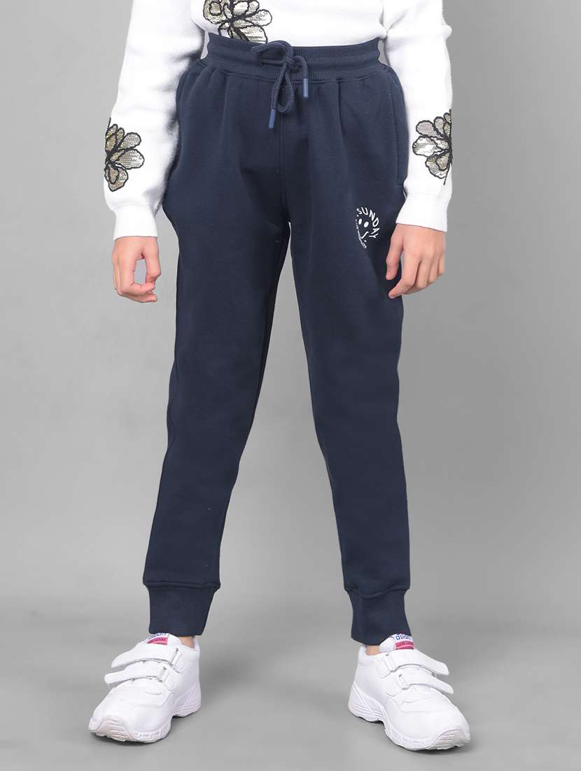 girls solid cotton jogger track pant