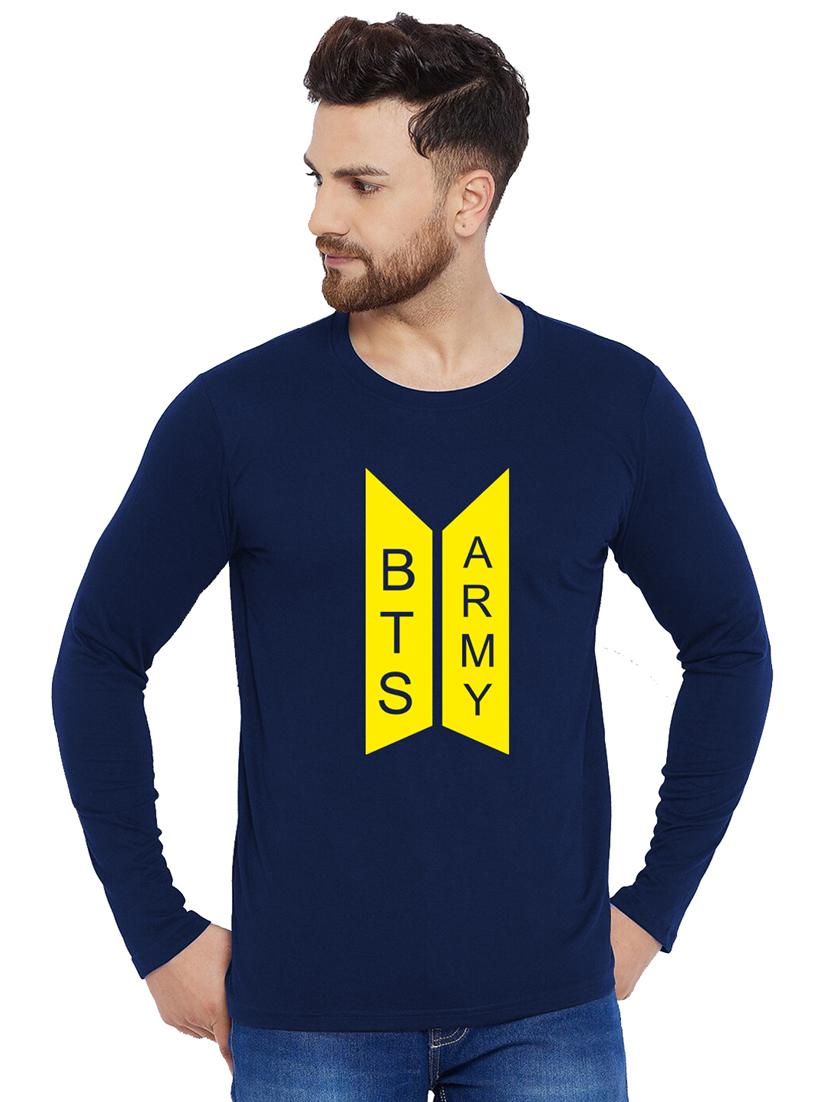 navy blue cotton chest print t-shirt