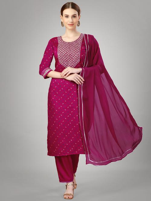 women pink round neck kurta pant set with dupatta - 20878484 - Very Small Image - 1