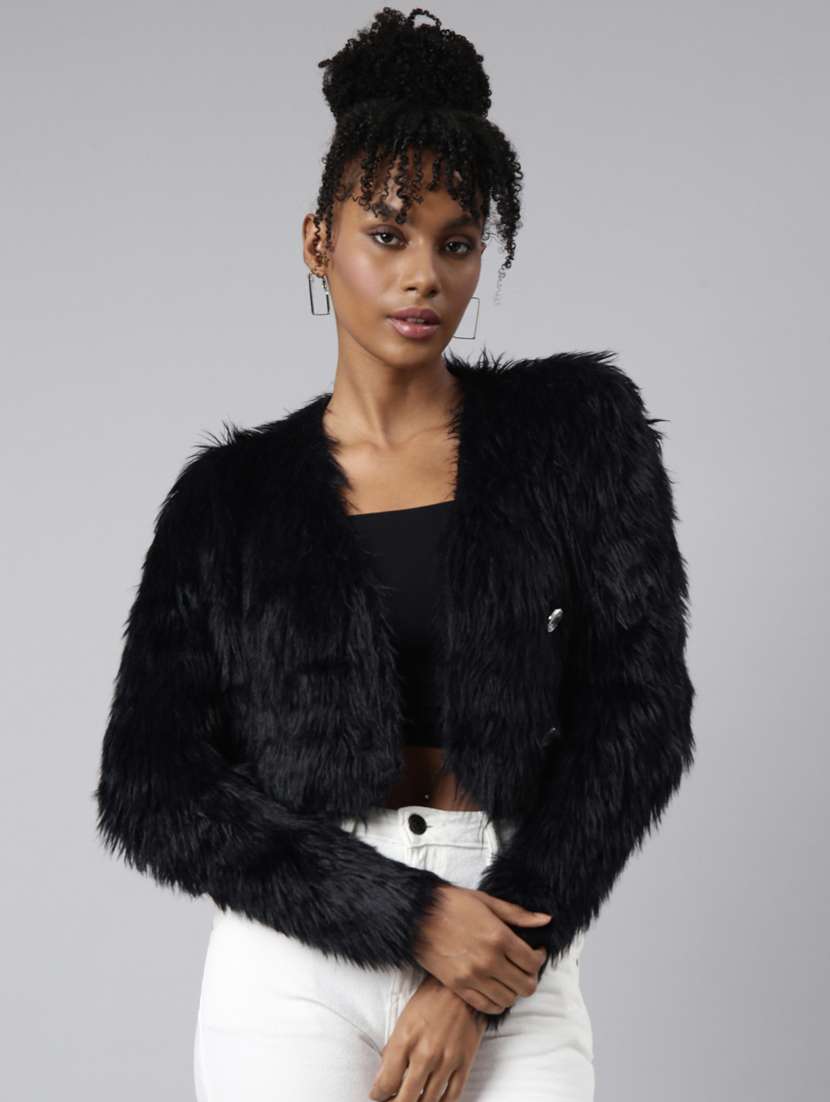 women solid long sleeves crop cardigan