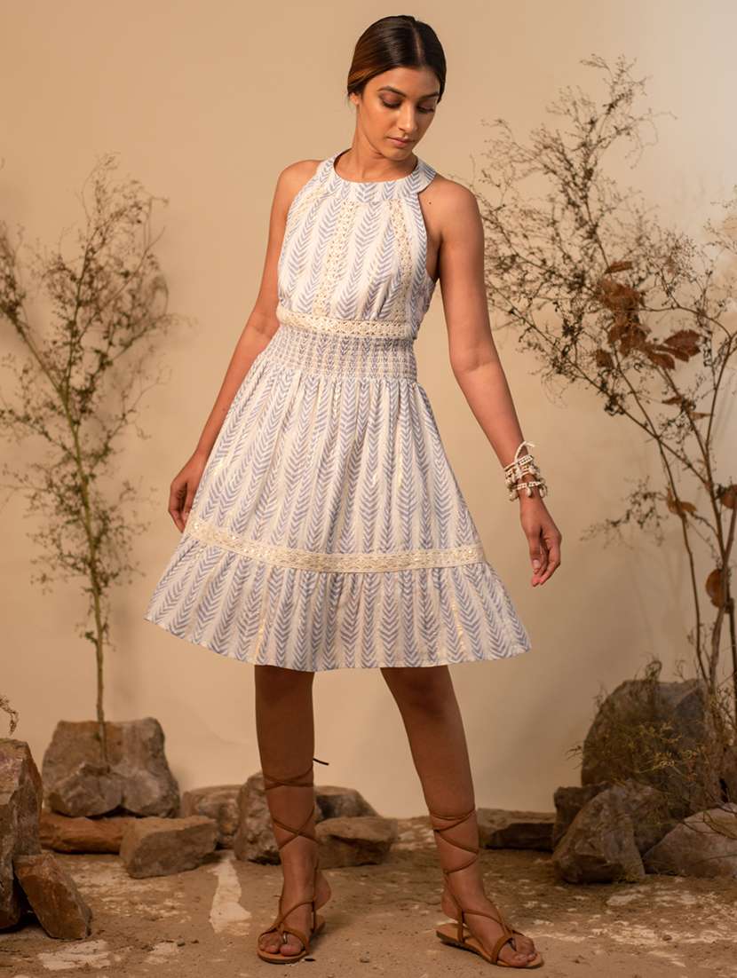 off white printed detailed dress