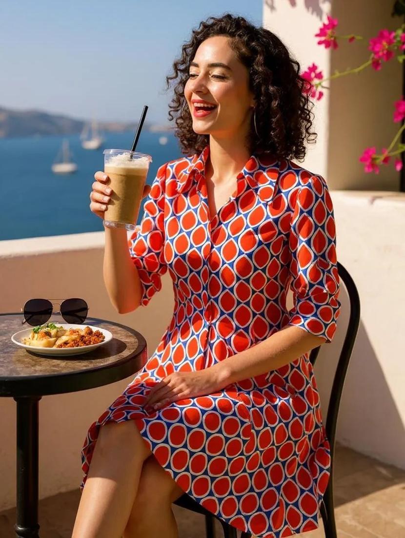 orange printed rayon a-line dress