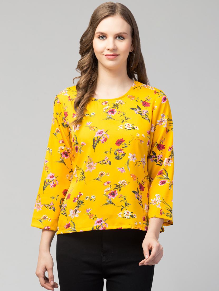 women yellow floral printed regular top