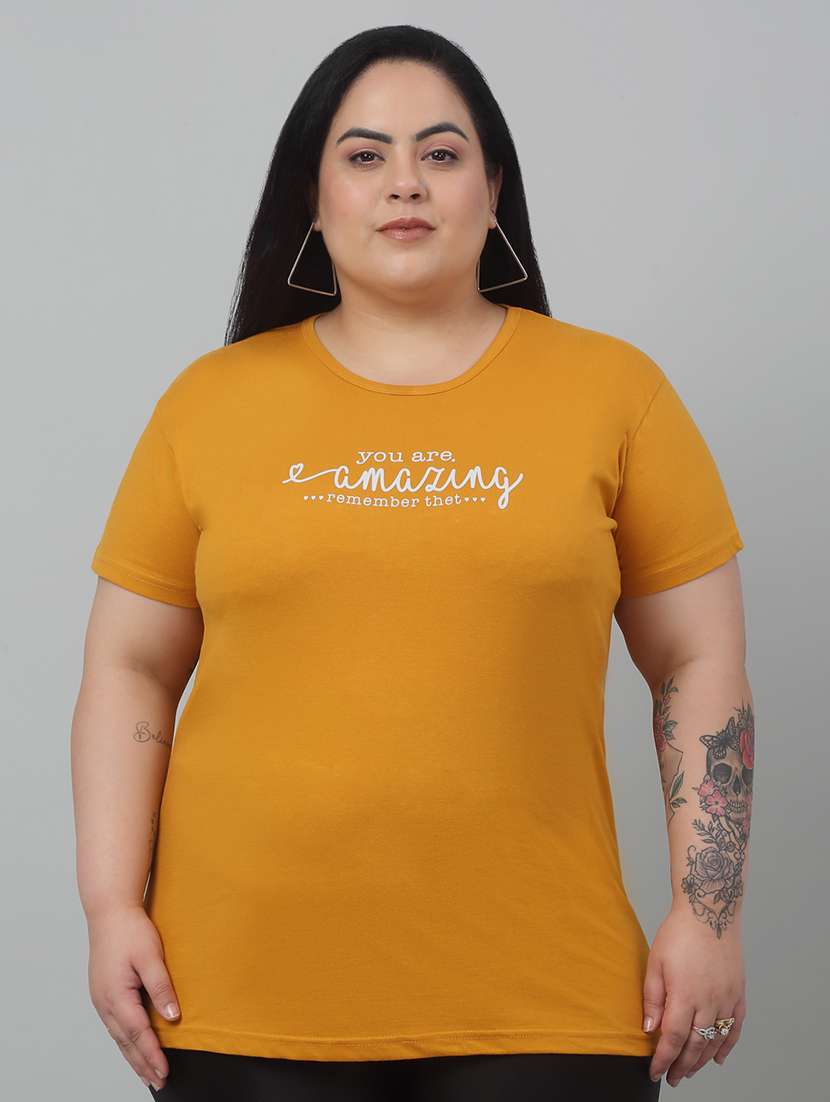 women round neck chest print plus size t-shirt