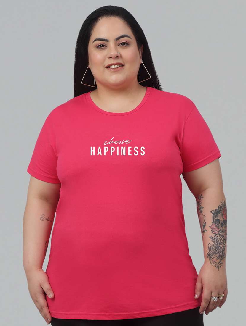women round neck chest print plus size t-shirt
