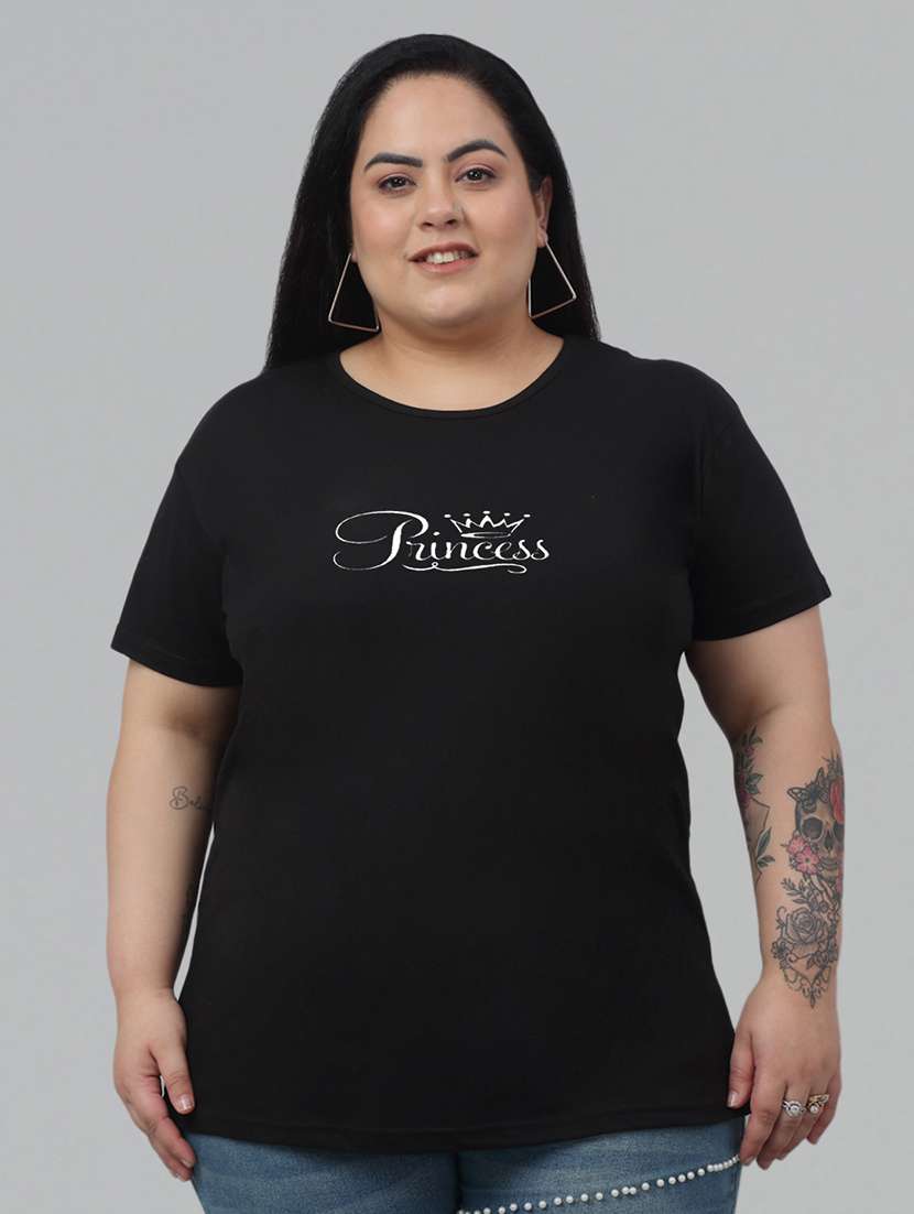 women round neck chest print plus size t-shirt