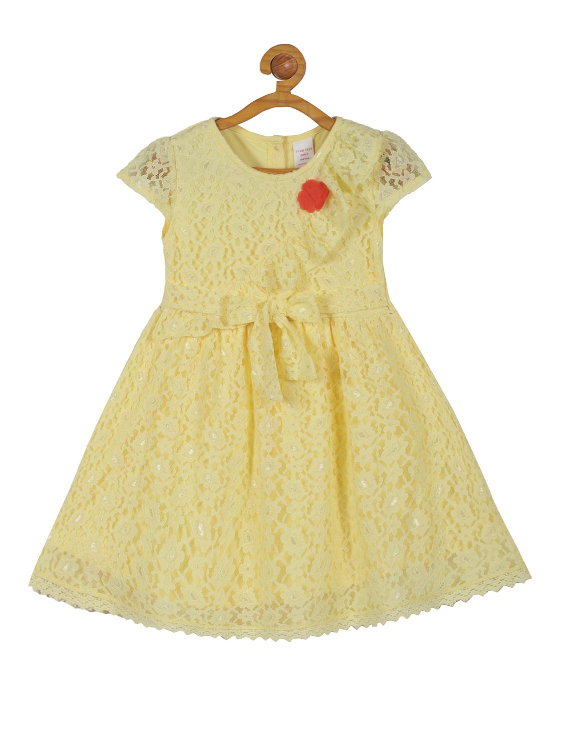 yellow self design frock