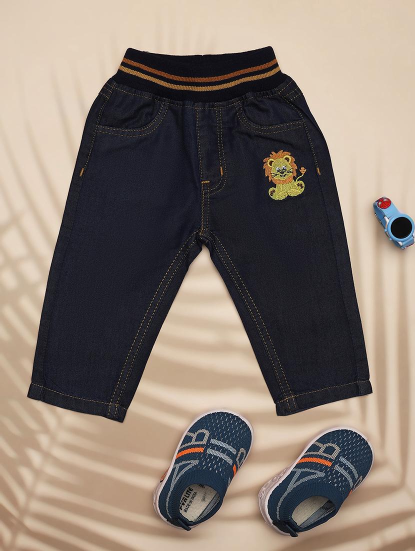 boys navy blue solid denim plain jean