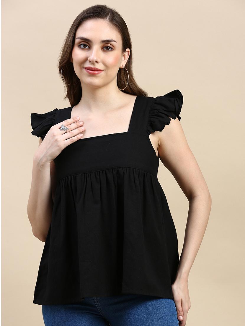 solid black cotton casual top