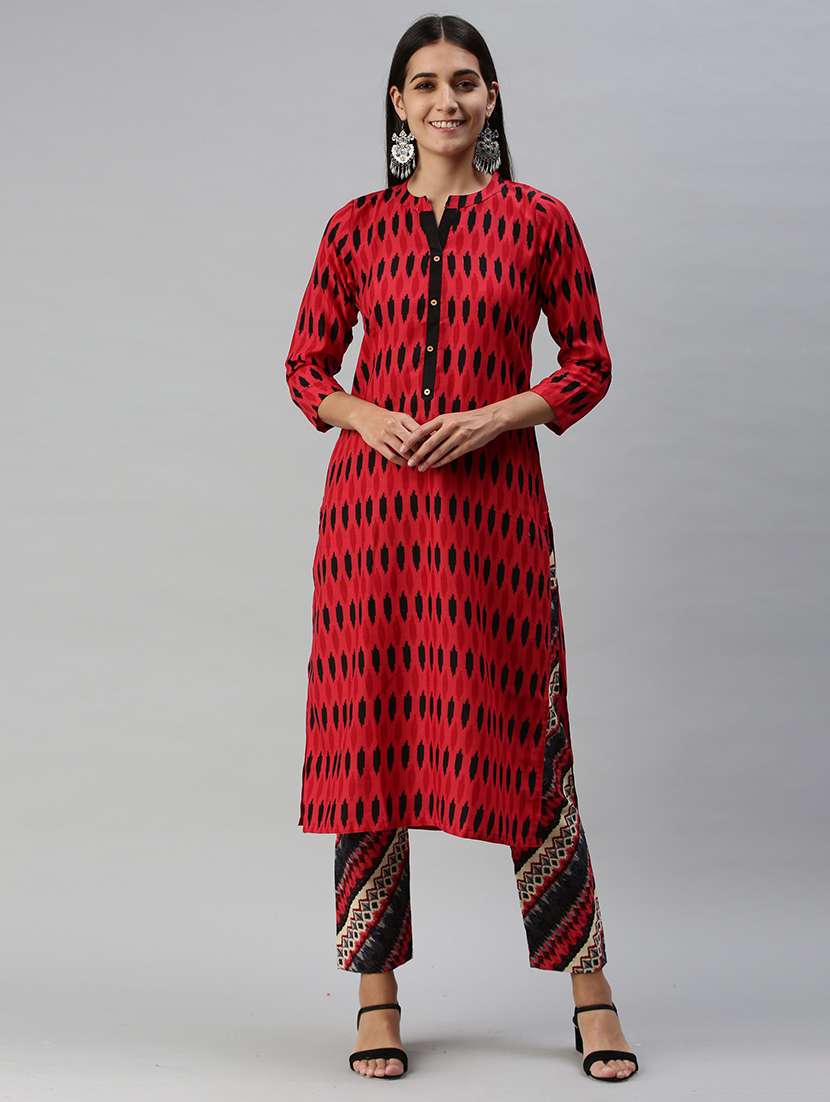 women mandarin neck kurta pant set