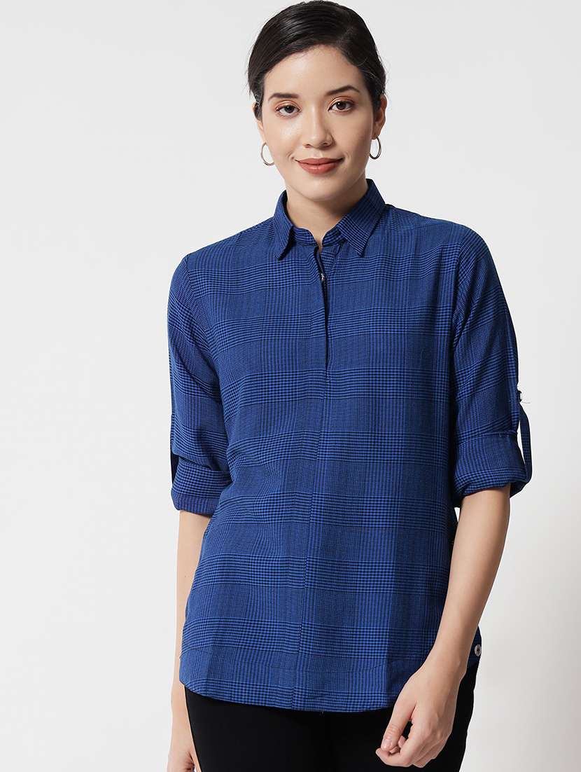 women collared checks regular shirt