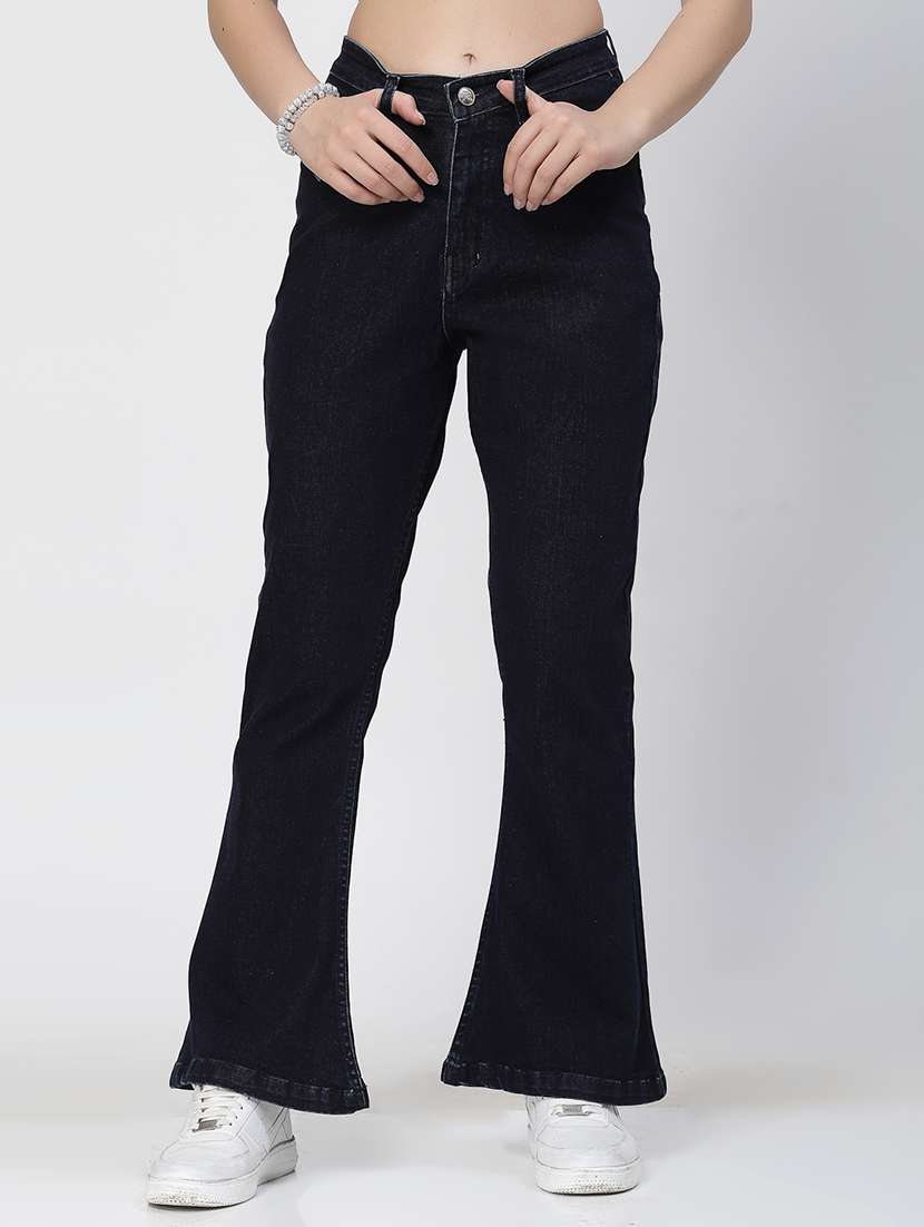 black cotton blend bootcut jeans