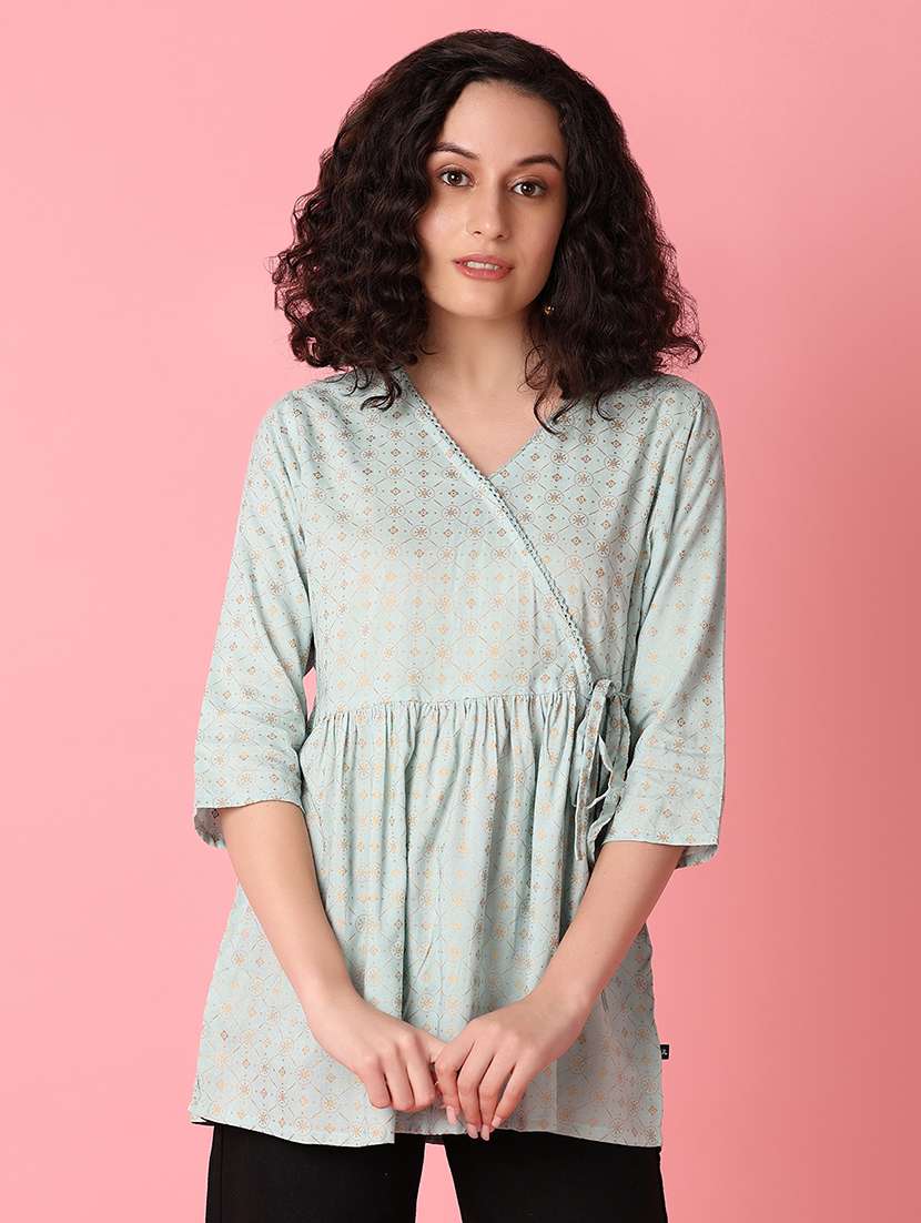 women light blue rayon flared kurti