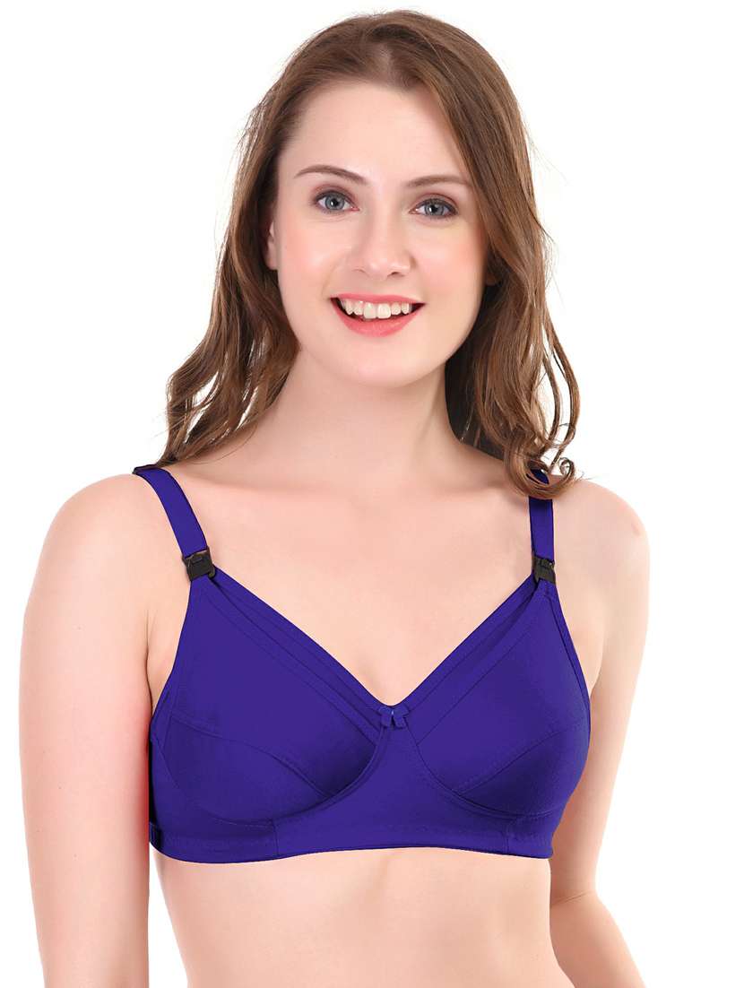 blue cotton blend maternitynursing bra