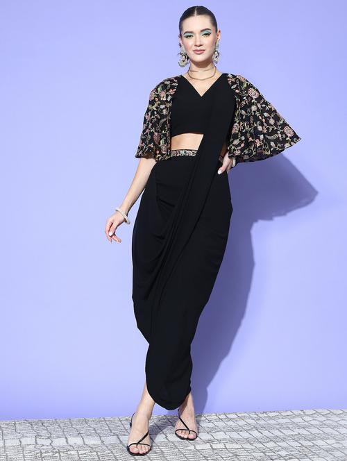 women black v neck fusion set - 21371038 - Very Small Image - 1