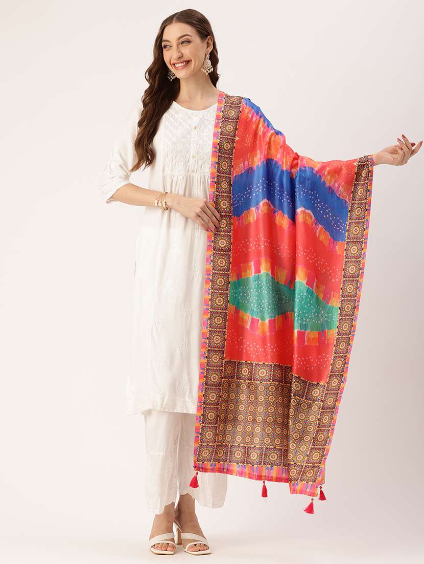sangam prints multi color cotton printed traditional tassel dupatta