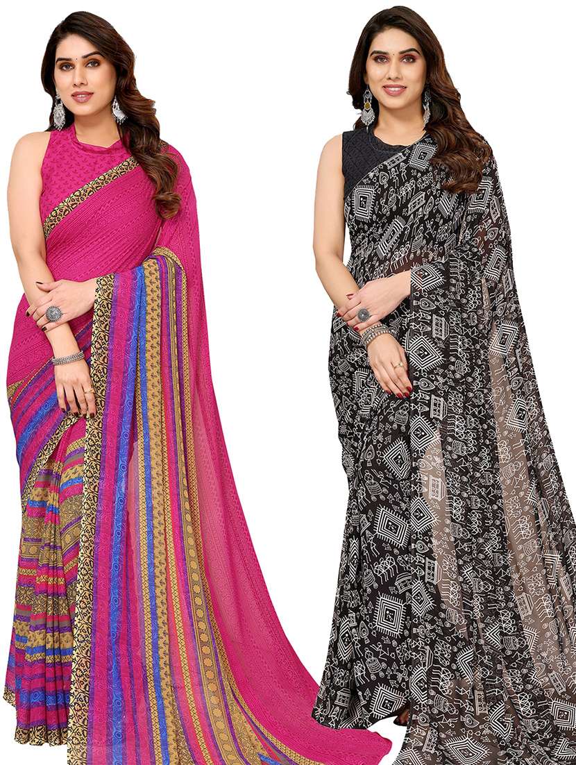 women pack of 2 casual wear combo sarees with blouse
