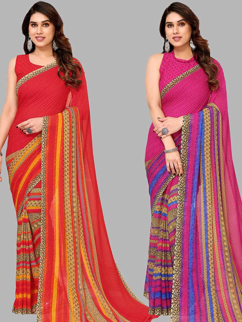 women pack of 2 casual wear combo sarees with blouse