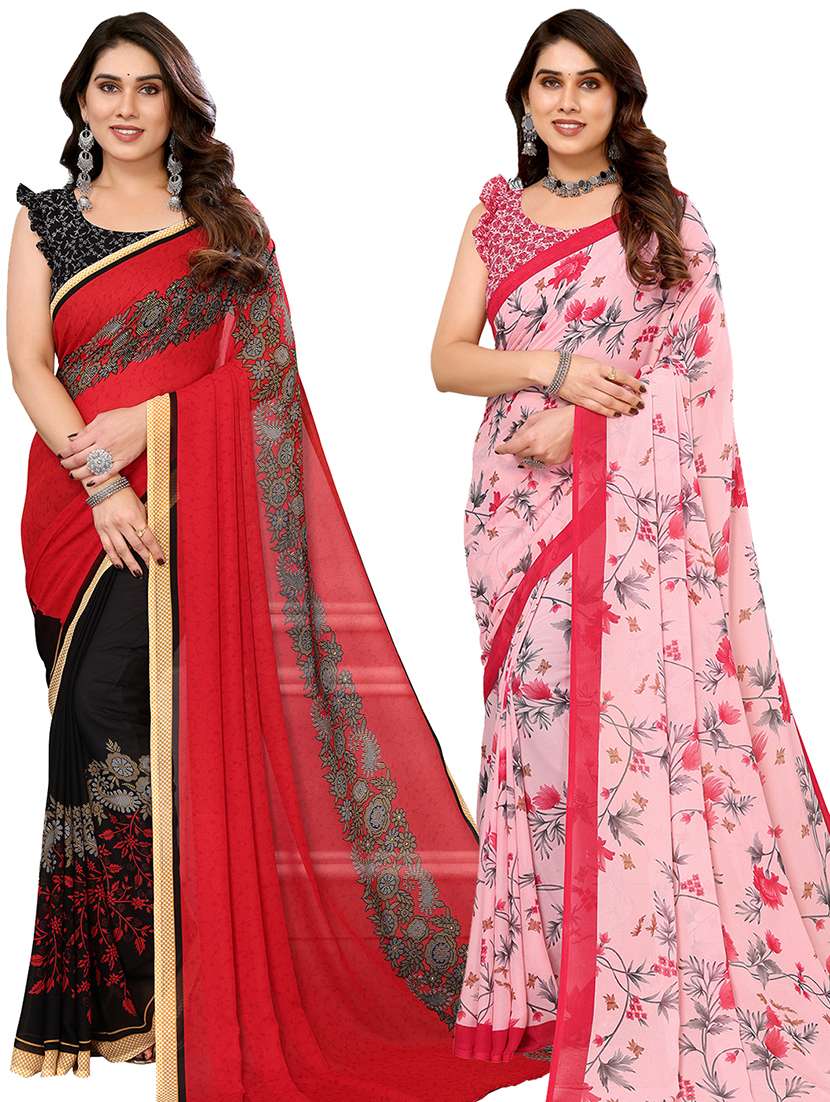 women pack of 2 casual wear combo sarees with blouse