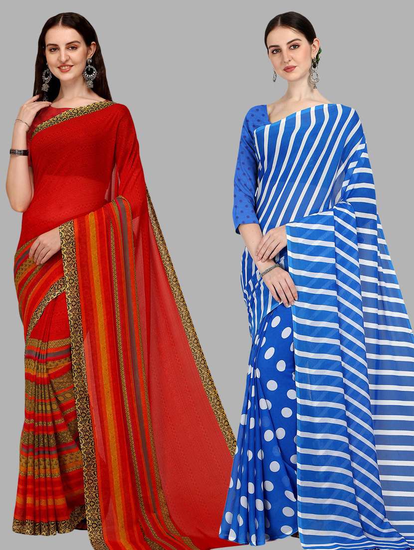 women pack of 2 casual wear combo sarees with blouse
