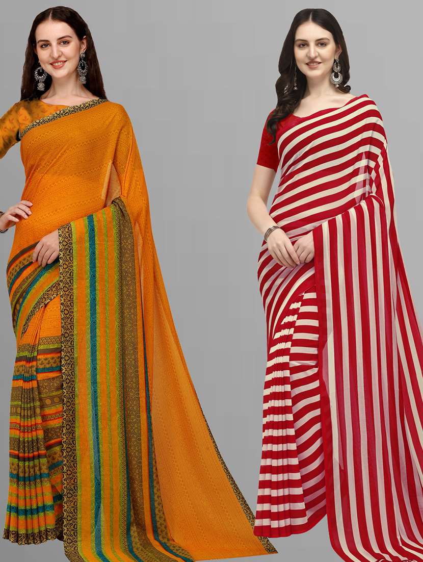 women pack of 2 casual wear combo sarees with blouse