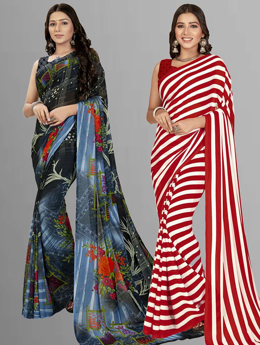 women pack of 2 casual wear combo sarees with blouse