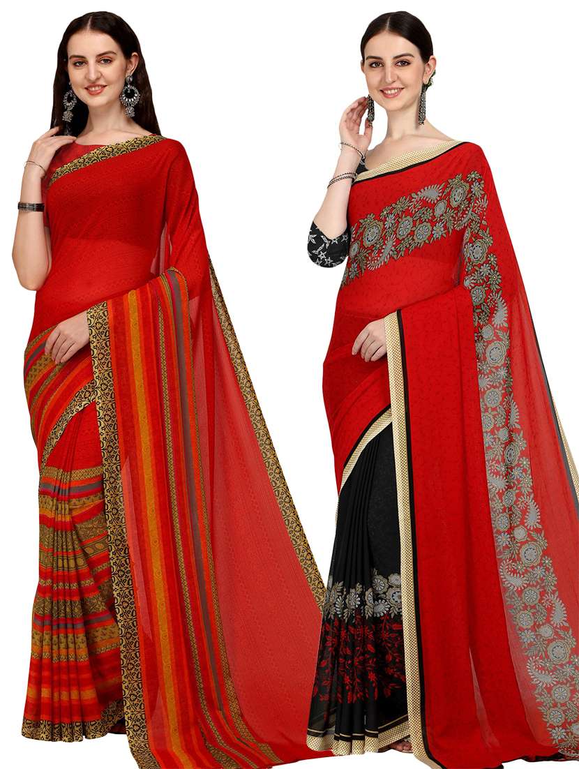 women pack of 2 casual wear combo sarees with blouse