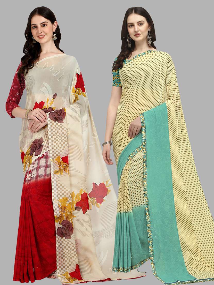 women pack of 2 casual wear combo sarees with blouse