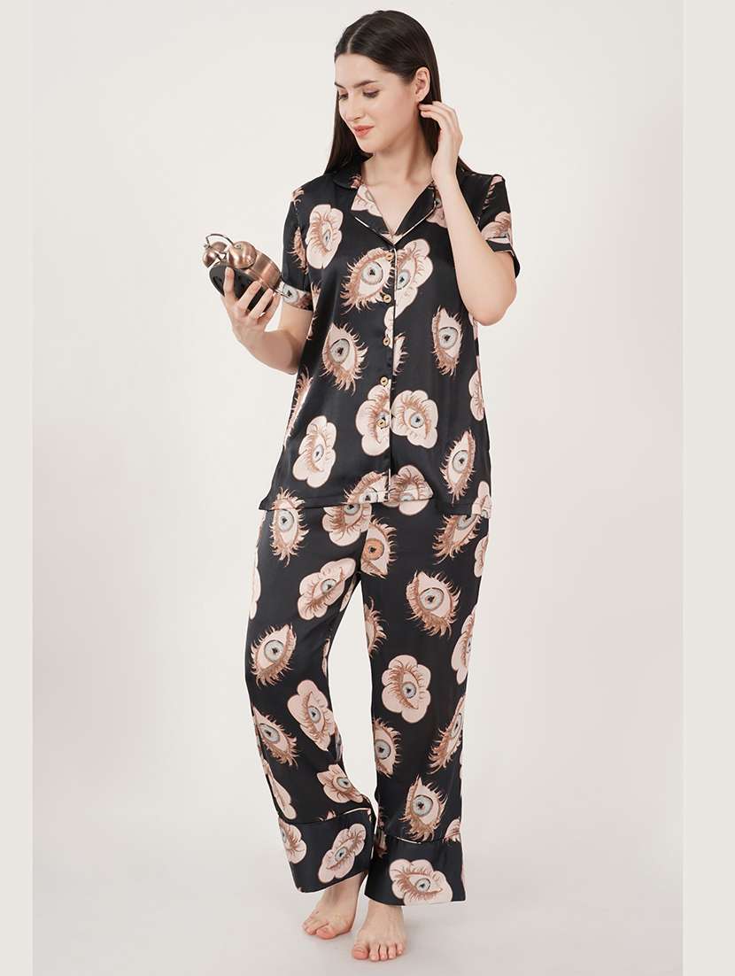 women black printed pyjama nightwear set