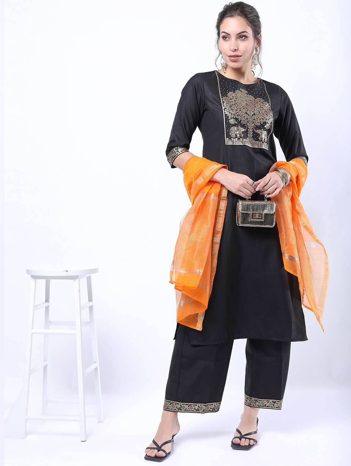 women black kurta palazzo set with dupatta