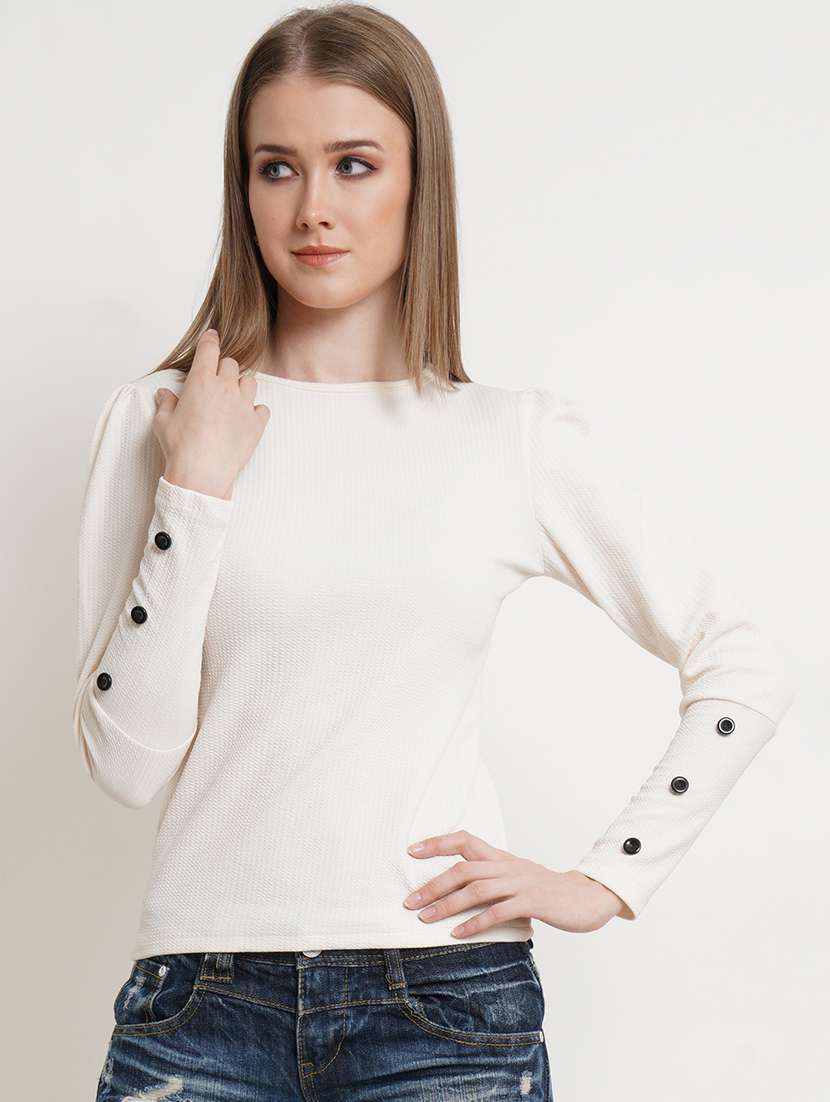 women solid round neck top