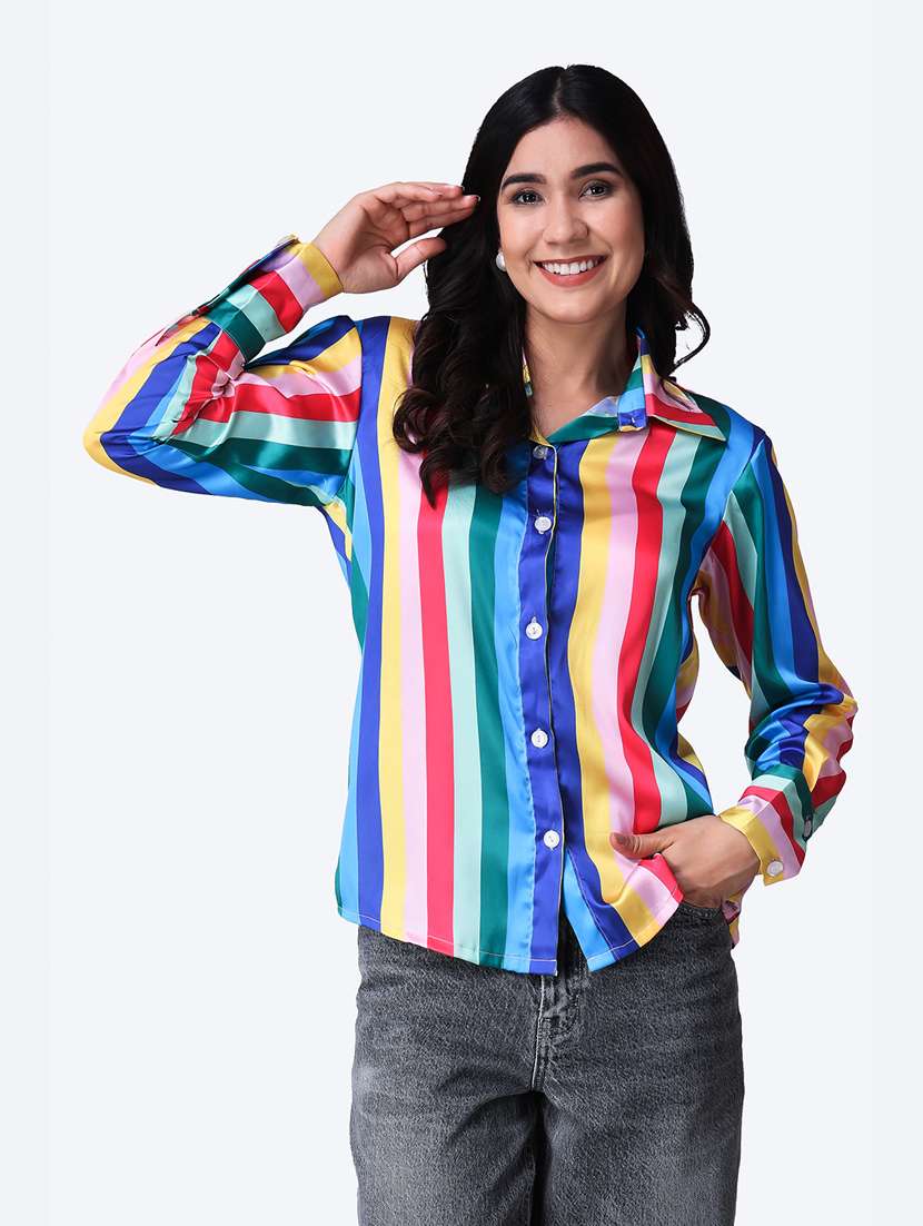 women printed collared long sleeves shirt