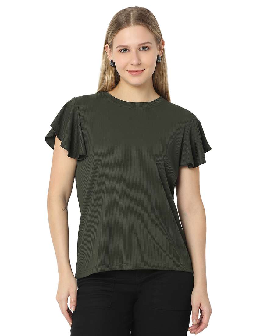 women solids round neck top