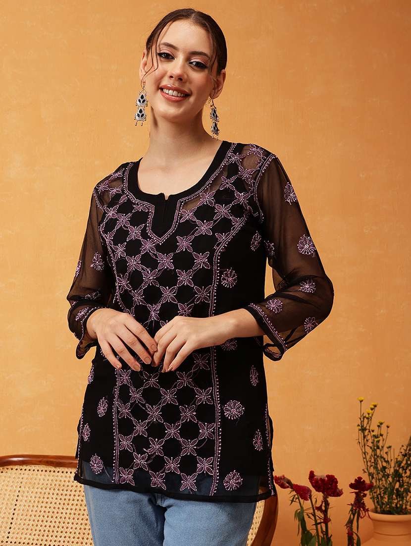 women black chikankari straight kurti