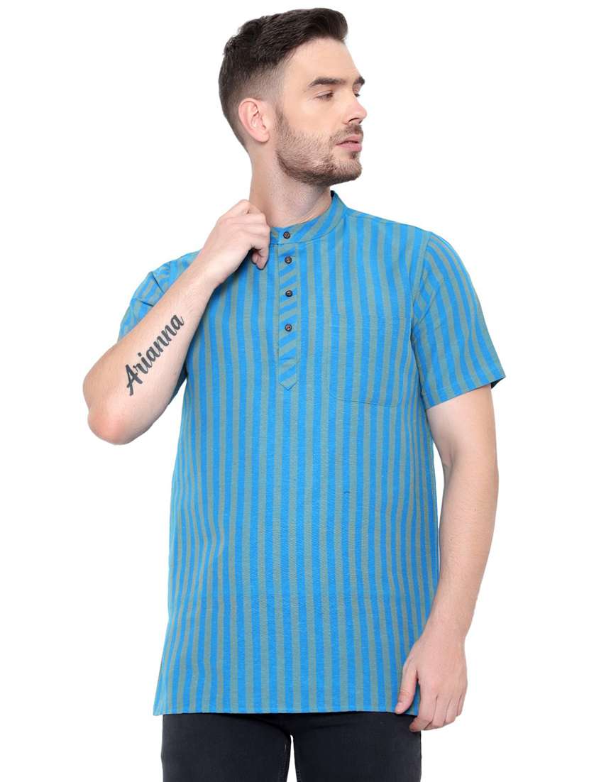 men striped mandarin neck short kurta